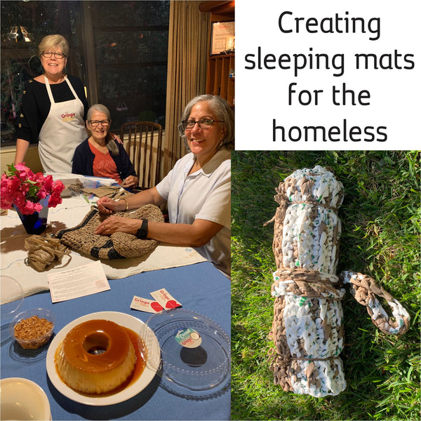 We learn how to turn discarded plastic bags into comfy homeless sleeping mats!